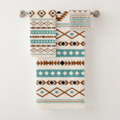 Aztec Aquamarin Terracotta-Schwarz-Creme-Mischmust Badhandtuch Set (Insitu)