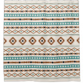 Aztec Aquamarin Terracotta-Schwarz-Creme-Mischmust Duschvorhang (Vorderseite)