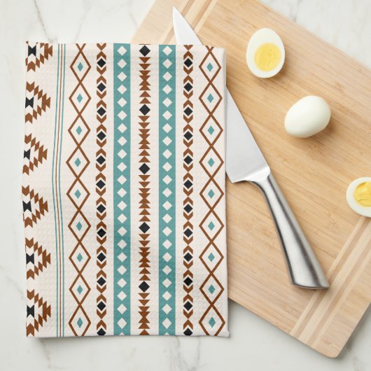 Aztec Aquamarin Terracotta Schwarzes Creme Mixed M Geschirrtuch (Viertel Falte)