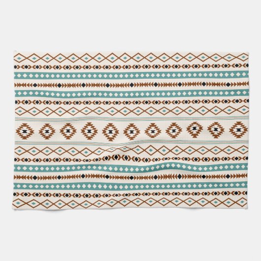 Aztec Aquamarin Terracotta Schwarzes Creme Mixed M Geschirrtuch (Horizontal)