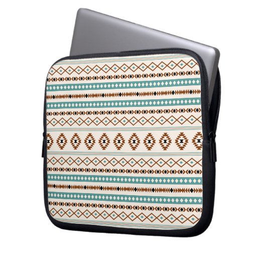 Aztec Aquamarin Terracotta Schwarzes Creme Mixed M Laptopschutzhülle (Vorderseite Links)