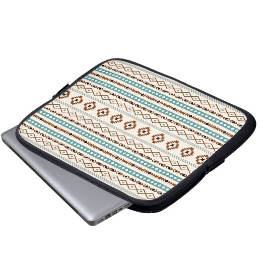 Aztec Aquamarin Terracotta Schwarzes Creme Mixed M Laptopschutzhülle (Vorne Knopf)
