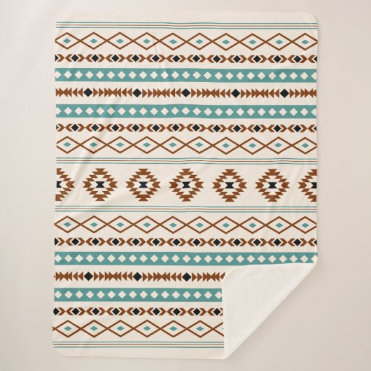 Aztec Aquamarin Terracotta Schwarzes Creme Mixed M Sherpadecke (Vorderseite)