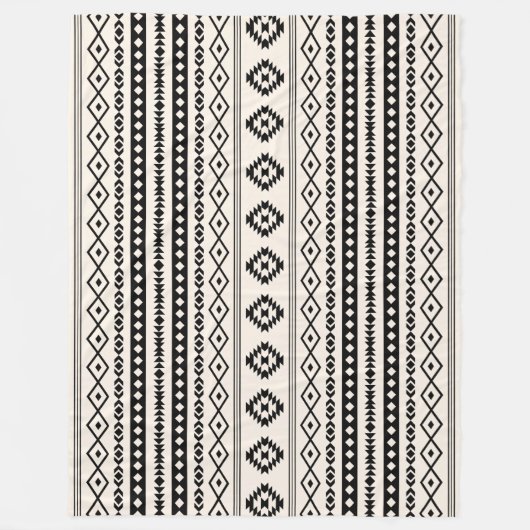 Aztec Black on Cream Mixed Motifs (H-Muster) Fleecedecke (Vorderseite)