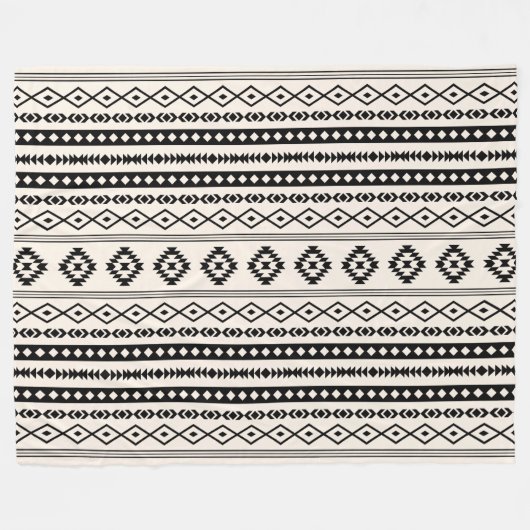 Aztec Black on Cream Mixed Motifs (H-Muster) Fleecedecke (Vorderseite (Horizontal))