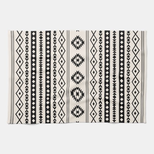 Aztec Black on Cream Mixed Motifs (V)-Muster Geschirrtuch (Horizontal)