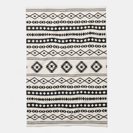 Aztec Black on Cream Mixed Motifs (V)-Muster Geschirrtuch (Vertikal)