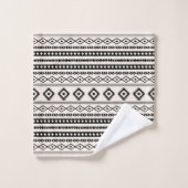 Aztec Black on Cream Mixed Motive Wiederholung Mus Badhandtuch Set (Waschlappen)