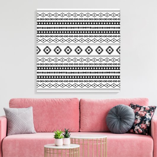 Aztec Black on White Mixed Motifs Muster Leinwanddruck (Insitu (Wohnzimmer))