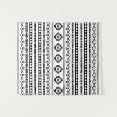 Aztec Black on White Mixed Motifs Muster Wandteppich (Vorderseite (Horizontal))