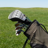 Aztec Black on White Mixed Motifs Pattern Golf Headcover (In SItu)