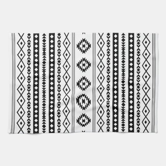 Aztec Black on White Mixed Motifs (V)-Muster Geschirrtuch (Horizontal)