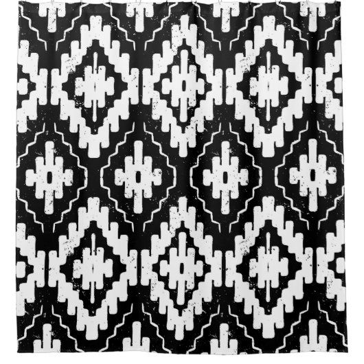 Aztec Black-White: Vintage Ethnic Print. Duschvorhang (Vorderseite)