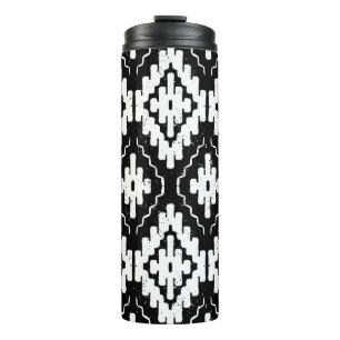 Aztec Black-White: Vintage Ethnic Print. Thermosbecher