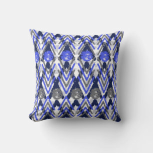 Aztec blauer Grau und Weiß Kissen