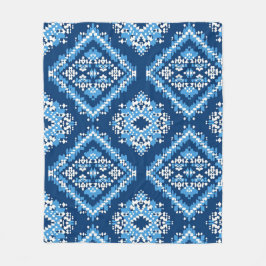 Aztec Blue Knitted Geometric Art Fleecedecke
