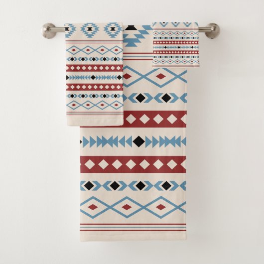 Aztec Blue Red Black Cream Mixed Motifs Muster Badhandtuch Set (Insitu)