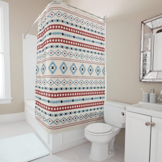 Aztec Blue Red Black Cream Mixed Motifs Muster Duschvorhang (Beispiel)
