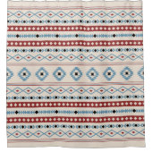 Aztec Blue Red Black Cream Mixed Motifs Muster Duschvorhang (Vorderseite)