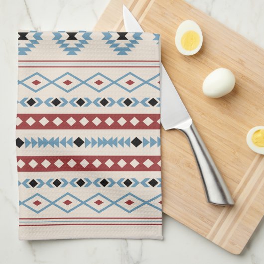 Aztec Blue Red Black Cream Mixed Motifs Muster Geschirrtuch (Viertel Falte)
