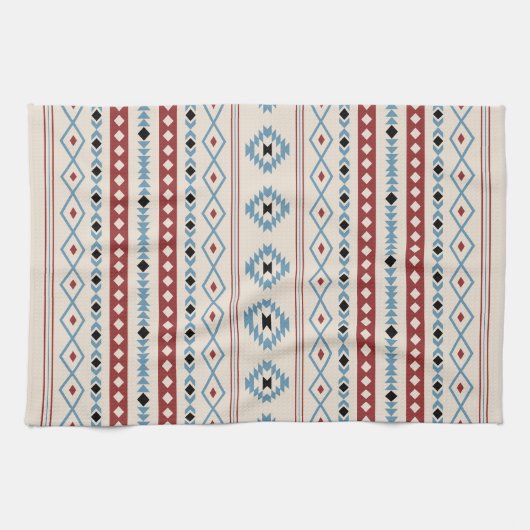 Aztec Blue Red Black Cream Mixed Motifs Muster Geschirrtuch (Horizontal)