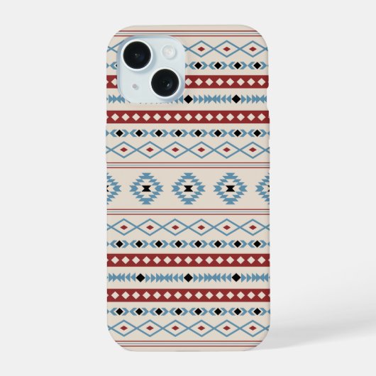 Aztec Blue Red Black Cream Mixed Motifs Muster iPhone 15 Hülle (Rückseite)