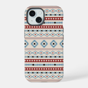 Aztec Blue Red Black Cream Mixed Motifs Muster iPhone 15 Hülle