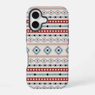 Aztec Blue Red Black Cream Mixed Motifs Muster iPhone 16 Hülle