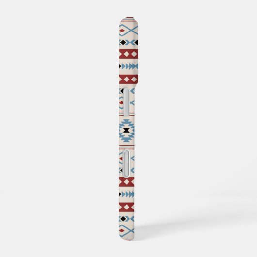 Aztec Blue Red Black Cream Mixed Motifs Muster iPhone 16 Hülle (Rechte Seite)