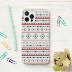Aztec Blue Red Black Cream Mixed Motifs Muster iPhone 12 Pro Hülle