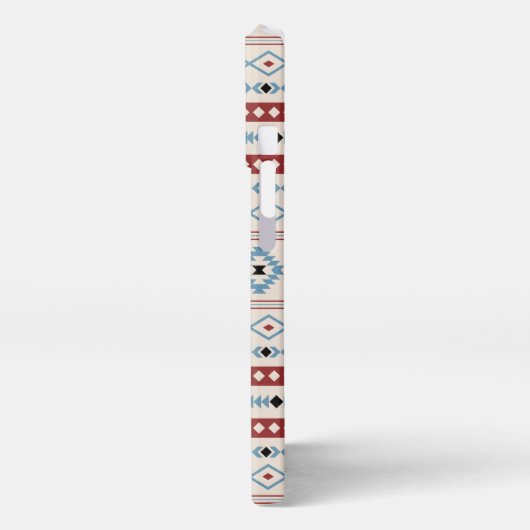 Aztec Blue Red Black Cream Mixed Motifs Muster iPhone Hülle (Linke Seite)