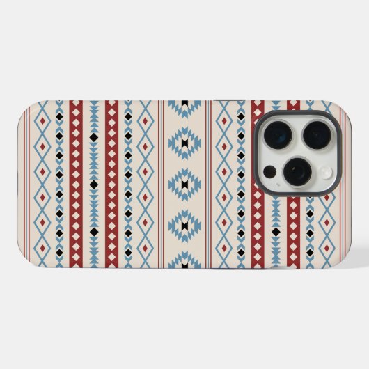 Aztec Blue Red Black Cream Mixed Motifs Muster iPhone Hülle (Rückseite (Horizontal))