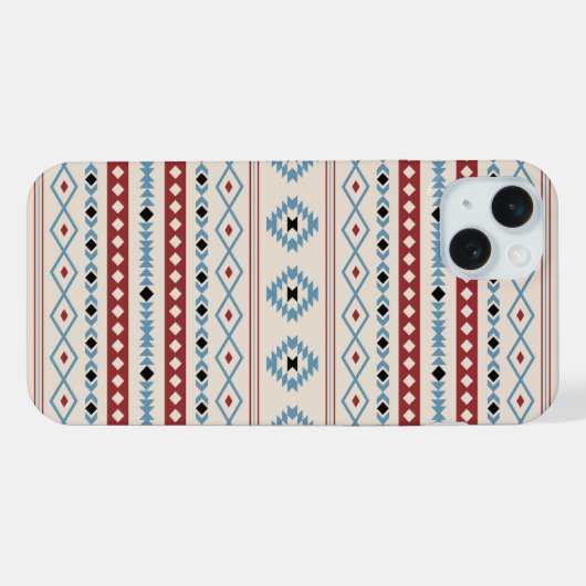 Aztec Blue Red Black Cream Mixed Motifs Muster iPhone Hülle (Rückseite (Horizontal))