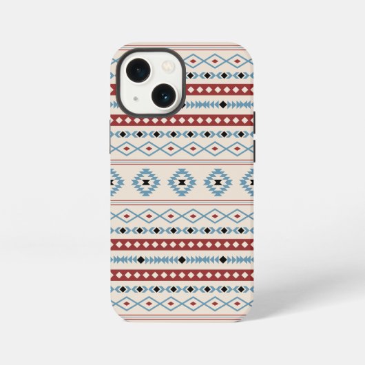 Aztec Blue Red Black Cream Mixed Motifs Muster iPhone Hülle (Rückseite)