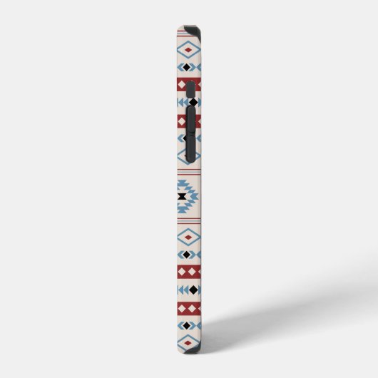 Aztec Blue Red Black Cream Mixed Motifs Muster iPhone Hülle (Linke Seite)