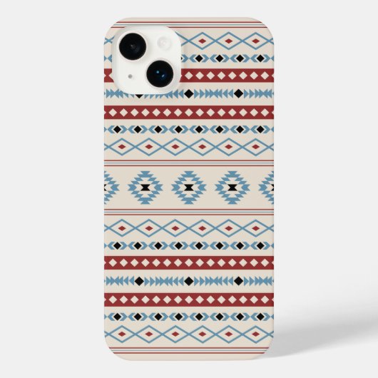 Aztec Blue Red Black Cream Mixed Motifs Muster iPhone Hülle (Rückseite)