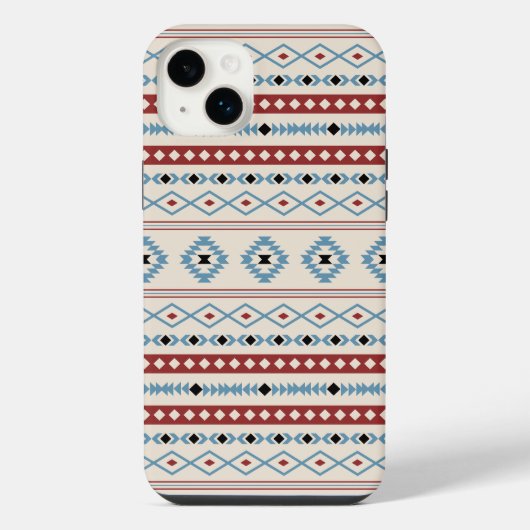 Aztec Blue Red Black Cream Mixed Motifs Muster iPhone Hülle (Rückseite)