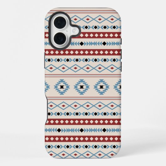 Aztec Blue Red Black Cream Mixed Motifs Muster iPhone Hülle (Rückseite)