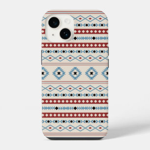 Aztec Blue Red Black Cream Mixed Motifs Muster iPhone 14 Hülle