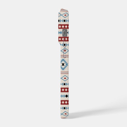 Aztec Blue Red Black Cream Mixed Motifs Muster iPhone Hülle (Linke Seite)