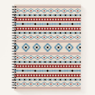 Aztec Blue Red Black Cream Mixed Motifs Muster Notizblock