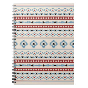 Aztec Blue Red Black Cream Mixed Motifs Muster Notizblock