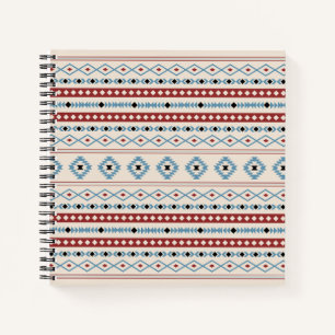 Aztec Blue Red Black Cream Mixed Motifs Muster Notizblock