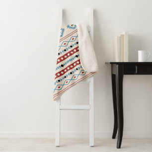 Aztec Blue Red Black Cream Mixed Motifs Muster Sherpadecke