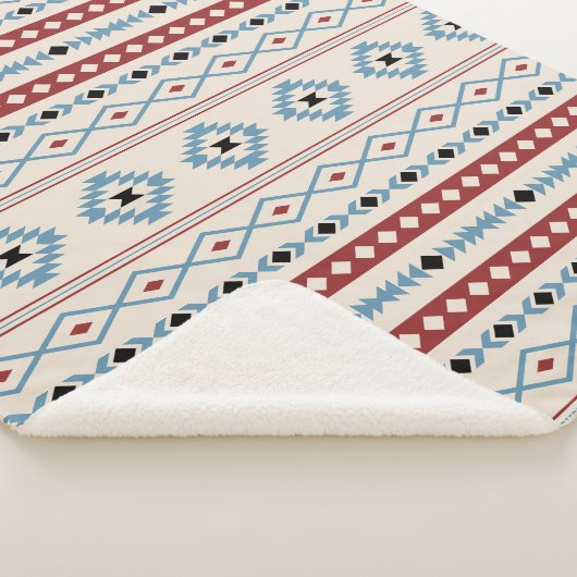 Aztec Blue Red Black Cream Mixed Motifs Muster Sherpadecke (3/4)