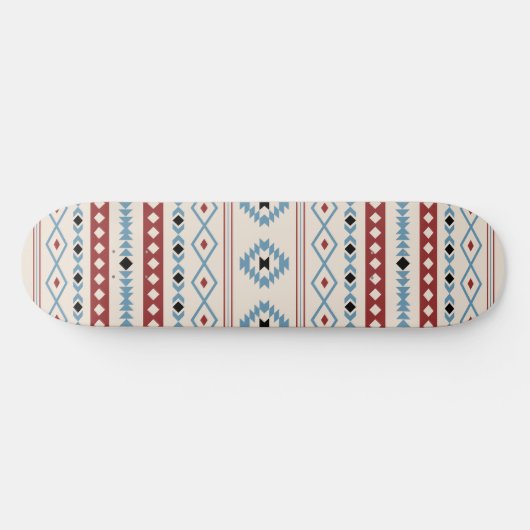 Aztec Blue Red Black Cream Mixed Motifs Muster Skateboard (Horizontal)