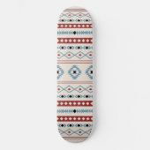 Aztec Blue Red Black Cream Mixed Motifs Muster Skateboard (Vorderseite)