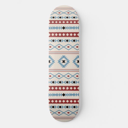 Aztec Blue Red Black Cream Mixed Motifs Muster Skateboard (Vorderseite)