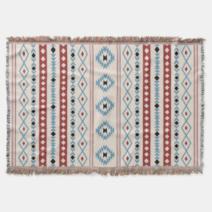 Aztec Blue Red Black Cream Mixed Motifs V Muster Decke