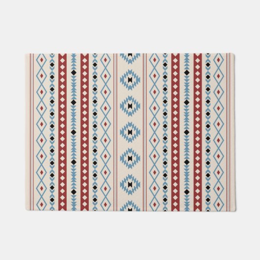 Aztec Blue Red Black Cream Mixed Motifs V Muster Fußmatte (Vorderseite)